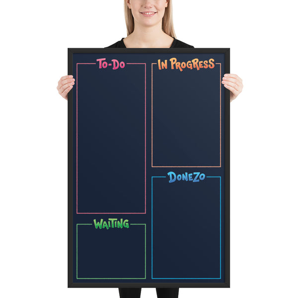 Kanban Board (Framed Poster) [All 4]: Vertical — ADHD-friendly Kanban board by Dani Donovan, front view