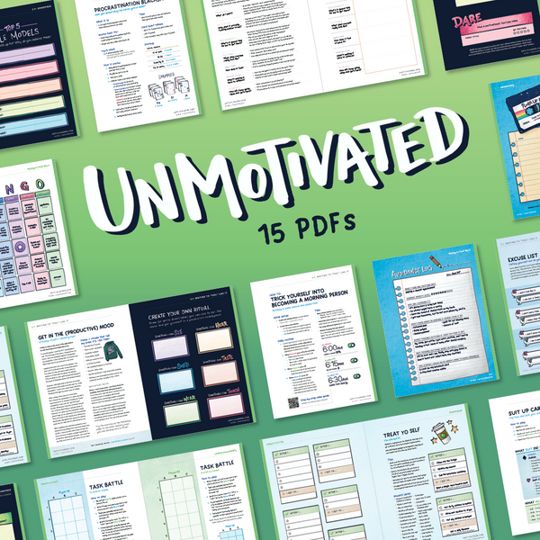 Anti-Planner Unmotivated PDF bundle showcasing 15 ADHD-friendly strategies to combat procrastination and executive dysfunction
