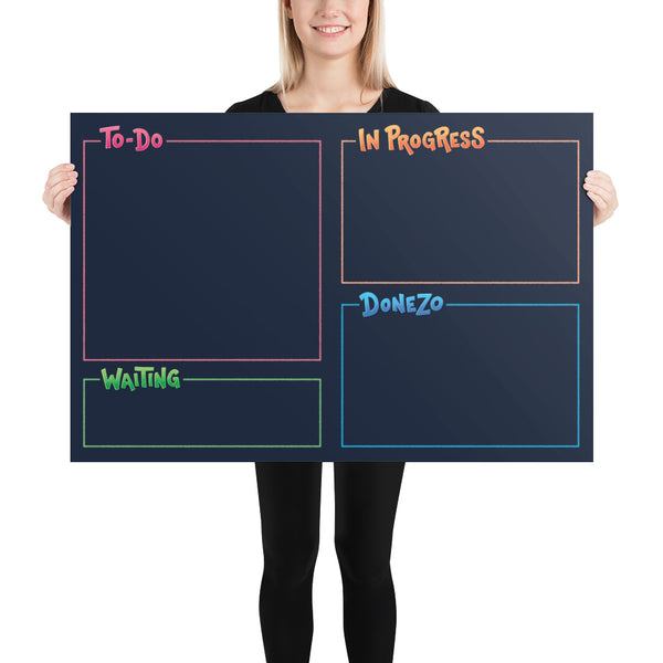 Kanban Board (Paper Poster) [All 4]: Horizontal — ADHD-friendly Kanban board by Dani Donovan, front view