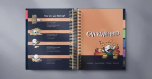 Image of the "Overwhelmed" two page spread from the book